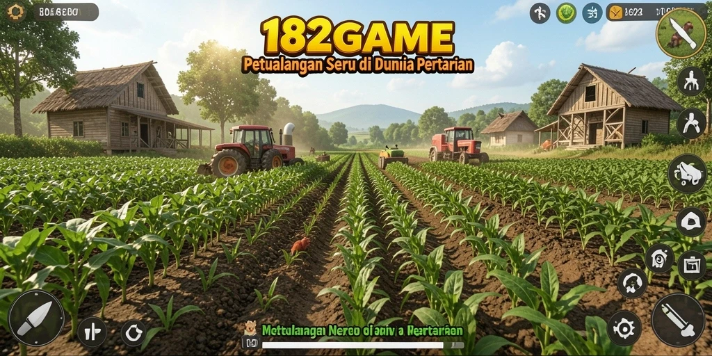 Menggambar ladang dan tanaman dalam gameplay farming yang menarik.