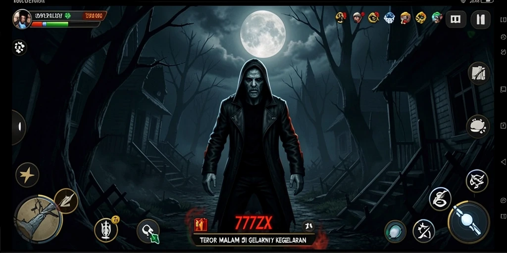Screenshot gameplay 777ZX yang menampilkan suasana mencekam dan menakutkan.