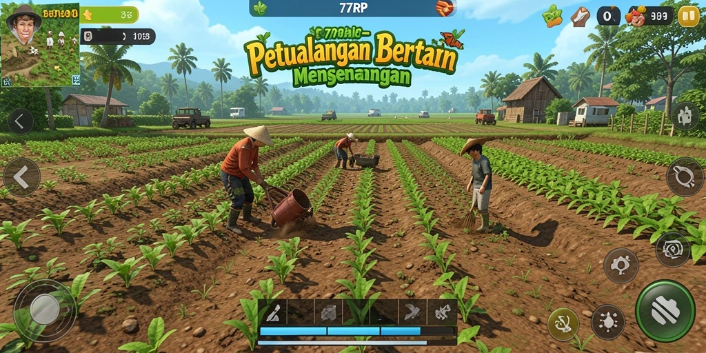 Gameplay seru dalam 77RP dengan pertanian yang produktif.