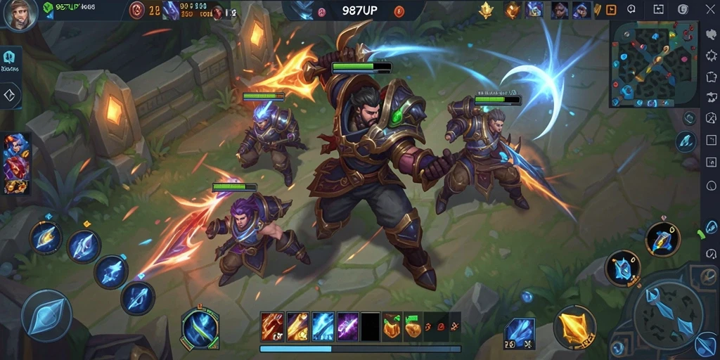Gameplay seru dan strategis dalam 987UP MOBA.