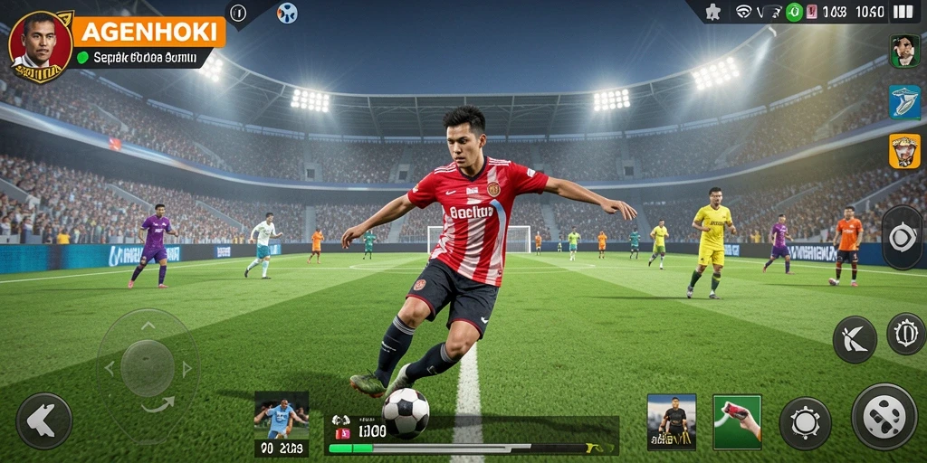 Screenshot menampilkan gameplay seru AGENHOKI di lapangan sepak bola.
