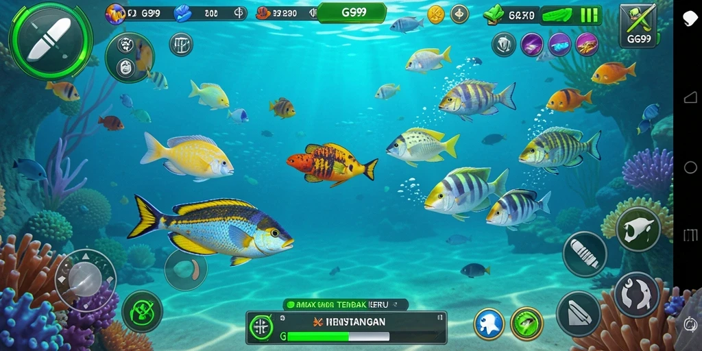 Screenshot gameplay GG99 yang menunjukkan aksi menembak ikan seru.