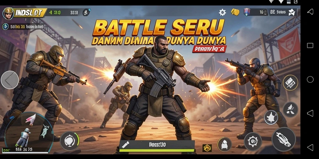 Screenshot gameplay INDSLOT yang menunjukkan pertarungan sengit dalam Battle Royale.