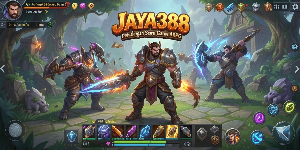 Screenshot gameplay epik dari JAYA388 yang menunjukkan aksi ARPG yang menegangkan.