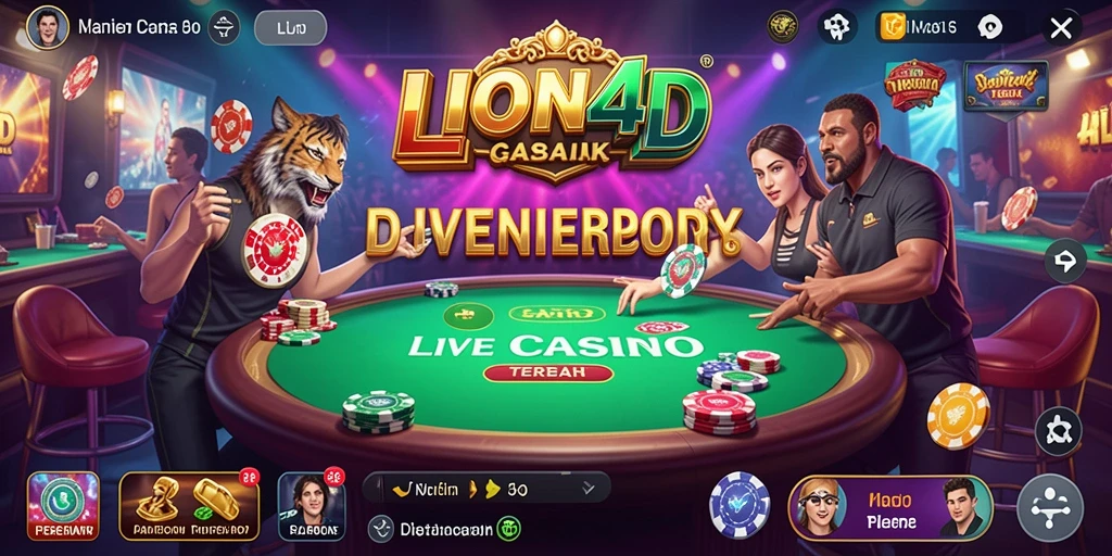Screenshot utama LION4D menunjukkan dealer langsung yang berinteraksi dengan pemain.