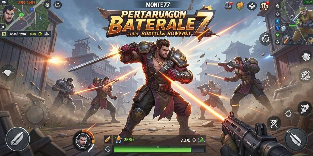 Tampilan gameplay seru dari MONTE77 dalam pertarungan Battle Royale.