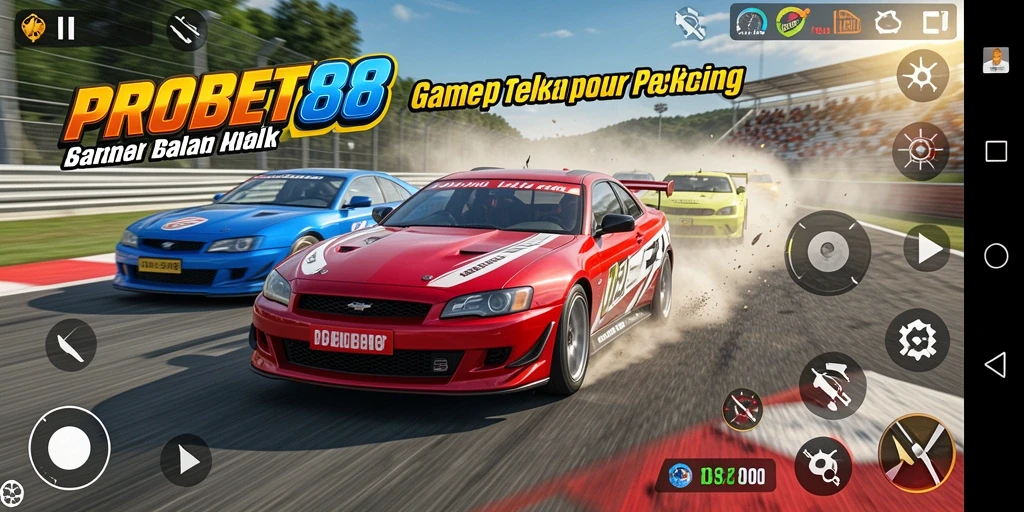Tampilan gameplay PROBET88 yang mendebarkan dan penuh aksi balap.