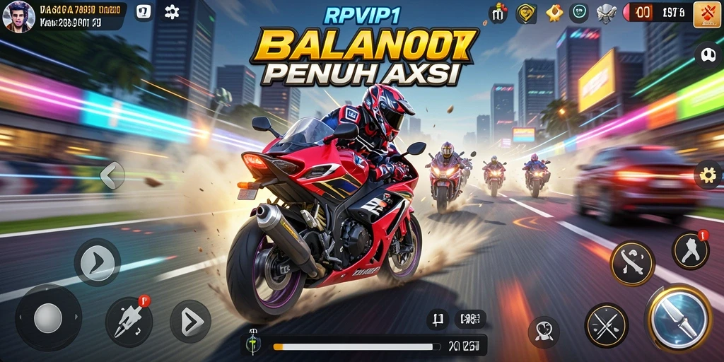 Tampilan gameplay RPVIP1 yang mendebarkan dalam balapan motor.