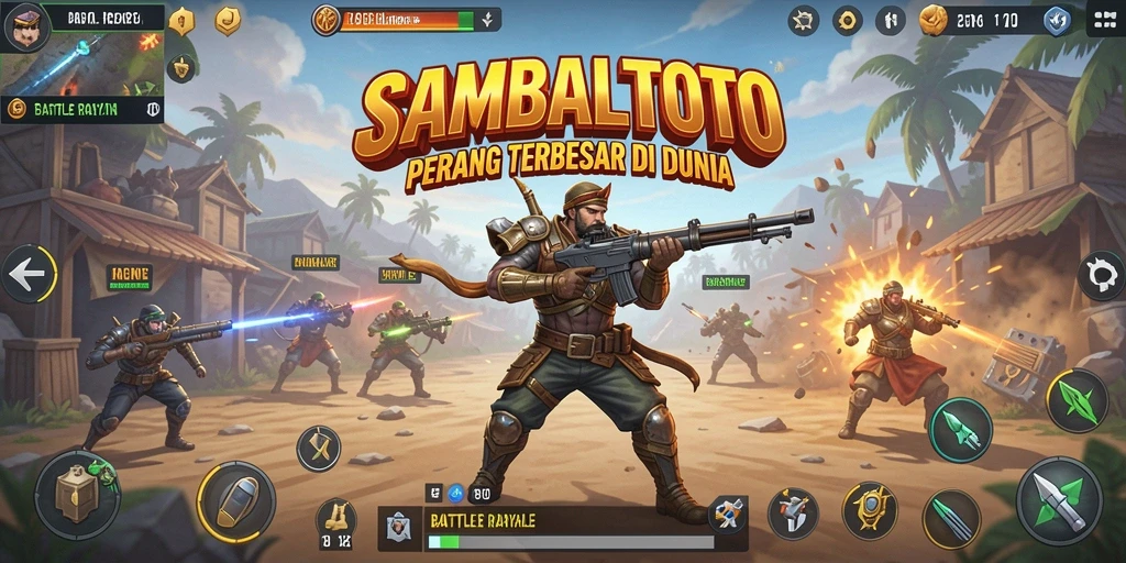 Screenshot utama SAMBALTOTO menampilkan aksi intense Battle Royale.